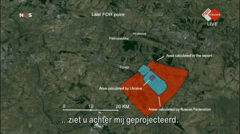 马航MH17空难报告中显示的导弹发射地点范围
