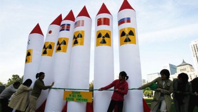 韩国组织KFEM行为艺术抗议朝鲜核试验